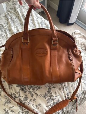 Bugatti Cognac Leather Weekender Travel Bag Carry On Duffel Satchel Old Money